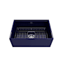 Bocchi Contempo Step-Rim 27" Farmhouse Single Basin Fireclay Kitchen Sink with Basin Rack, Basket Strainer, Colander and Cutting Board Sapphire Blue