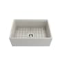 Bocchi Contempo Step-Rim 27" Farmhouse Single Basin Fireclay Kitchen Sink with Basin Rack, Basket Strainer, Colander and Cutting Board Biscuit