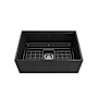 Bocchi Contempo Step-Rim 27" Farmhouse Single Basin Fireclay Kitchen Sink with Basin Rack, Basket Strainer, Colander and Cutting Board Matte Dark Gray