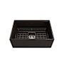 Bocchi Contempo Step-Rim 27" Farmhouse Single Basin Fireclay Kitchen Sink with Basin Rack, Basket Strainer, Colander and Cutting Board Matte Brown