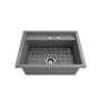 Bocchi Baveno 27" Undermount Single Basin Fireclay Kitchen Sink with Basin Rack, Basket Strainer, Colander and Cutting Board Matte Gray