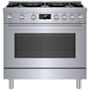 Bosch 800 Series 36 Inch Wide 3.4 Cu. Ft. Free Standing Gas Range with Continuous Grates and QuietClose Stainless Steel