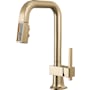 Brizo Frank Lloyd Wright 1.8 GPM Single Hole Pull Down Prep Kitchen Faucet with Square Spout and Wood/Concrete Inlay - Less Handle Luxe Gold / Wood