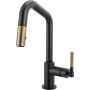 Brizo Litze 1.8 GPM Single Hole Pull Down Prep/Bar Faucet with Angled Spout Matte Black / Luxe Gold