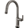 Brizo Kintsu 1.8 GPM Single Hole Pull Down Kitchen Faucet with On/Off Touch Activation and Arc Spout - Less Handle Lumicoat Black Onyx
