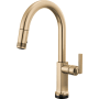 Brizo Kintsu 1.8 GPM Single Hole Pull Down Kitchen Faucet with On/Off Touch Activation and Arc Spout - Less Handle Lumicoat Luxe Gold