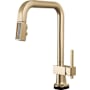 Brizo Frank Lloyd Wright 1.8 GPM Single Hole Smart Touch Pull Down Kitchen Faucet with Square Spout and Wood/Concrete Inlay - Less Handle Luxe Gold / Wood
