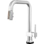 Brizo Frank Lloyd Wright 1.8 GPM Single Hole Smart Touch Pull Down Kitchen Faucet with Square Spout and Wood/Concrete Inlay - Less Handle Polished Chrome / Teak Wood