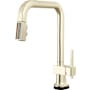 Brizo Frank Lloyd Wright 1.8 GPM Single Hole Smart Touch Pull Down Kitchen Faucet with Square Spout and Wood/Concrete Inlay - Less Handle Brilliance Polished Nickel / Wood