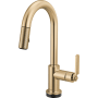Brizo Litze 1.8 GPM Single Hole Pull Down Prep/Bar Faucet with On/Off Touch Activation, Arc Spout and Industrial Handle Luxe Gold