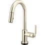 Brizo Litze 1.8 GPM Single Hole Pull Down Prep/Bar Faucet with On/Off Touch Activation, Arc Spout and Industrial Handle Brilliance Polished Nickel