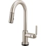 Brizo Litze 1.8 GPM Single Hole Pull Down Prep/Bar Faucet with On/Off Touch Activation, Arc Spout and Industrial Handle Brilliance Stainless