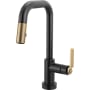 Brizo Litze 1.8 GPM Single Hole Pull Down Prep/Bar Faucet with On/Off Touch Activation, Square Spout and Industrial Handle Matte Black / Luxe Gold