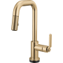 Brizo Litze 1.8 GPM Single Hole Pull Down Prep/Bar Faucet with On/Off Touch Activation, Square Spout and Industrial Handle Luxe Gold