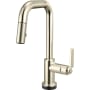 Brizo Litze 1.8 GPM Single Hole Pull Down Prep/Bar Faucet with On/Off Touch Activation, Square Spout and Industrial Handle Brilliance Polished Nickel
