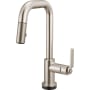 Brizo Litze 1.8 GPM Single Hole Pull Down Prep/Bar Faucet with On/Off Touch Activation, Square Spout and Industrial Handle Brilliance Stainless