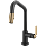 Brizo Litze 1.8 GPM Single Hole SmartTouch Pull Down Prep/Bar Faucet with On/Off Touch Activation, Angled Spout and Industrial Handle Matte Black / Luxe Gold
