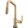 Brizo Litze 1.8 GPM Single Hole SmartTouch Pull Down Prep/Bar Faucet with On/Off Touch Activation, Angled Spout and Industrial Handle Luxe Gold