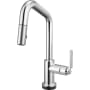 Brizo Litze 1.8 GPM Single Hole SmartTouch Pull Down Prep/Bar Faucet with On/Off Touch Activation, Angled Spout and Industrial Handle Chrome