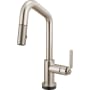 Brizo Litze 1.8 GPM Single Hole SmartTouch Pull Down Prep/Bar Faucet with On/Off Touch Activation, Angled Spout and Industrial Handle Brilliance Stainless