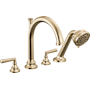 Brizo Beauclere Deck Mounted Roman Tub Filler with Integrated Diverter and Hand Shower - Less Handles and Rough In Luxe Gold