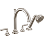 Brizo Beauclere Deck Mounted Roman Tub Filler with Integrated Diverter and Hand Shower - Less Handles and Rough In Luxe Nickel