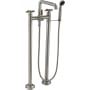 California Faucets Descanso Floor Mounted Tub Filler with Built-In Diverter - Includes Hand Shower Satin Nickel