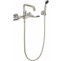 California Faucets Descanso Wall Mounted Tub Filler with Built-In Diverter, Lever Carbon Fiber Handles, and Low Quad Spout - Includes 2.0 GPM Hand Shower Satin Nickel