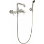 California Faucets Descanso Wall Mounted Tub Filler with Built-In Diverter, Cross Handles, and Low Quad Spout - Includes 2.0 GPM Hand Shower Satin Nickel