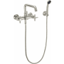 California Faucets Descanso Wall Mounted Tub Filler with Built-In Diverter, Knurled Cross Handles, and Low Quad Spout - Includes 2.0 GPM Hand Shower Satin Nickel