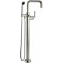 California Faucets Descanso Floor Mounted Tub Filler with Built-In Diverter - Includes Hand Shower Satin Nickel