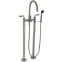 California Faucets Descanso Floor Mounted Tub Filler with Built-In Diverter - Includes Hand Shower Satin Nickel