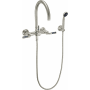 California Faucets Descanso Wall Mounted Tub Filler with Built-In Diverter, Lever Carbon Fiber Handles, and Arc Spout - Includes 1.8 GPM Hand Shower Satin Nickel