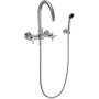 California Faucets Descanso Wall Mounted Tub Filler with Built-In Diverter, Cross Handles, and Arc Spout - Includes 1.8 GPM Hand Shower Satin Nickel