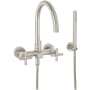 California Faucets Asilomar Wall Mounted Tub Filler with Metal Cross Handles and Built-In Diverter - Includes Personal Hand Shower Satin Nickel