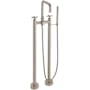 California Faucets Bolsa Floor Mounted Tub Filler with Built-In Diverter and Tiburon Series Cross Handles - Includes 2.0 GPM Hand Shower Satin Nickel