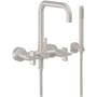 California Faucets Bolsa Wall Mounted Tub Filler with Built-In Diverter - Includes Hand Shower Satin Nickel