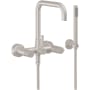 California Faucets Bolsa Wall Mounted Tub Filler with Built-In Diverter - Includes Hand Shower Satin Nickel