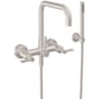 California Faucets Bolsa Wall Mounted Tub Filler with Built-In Diverter - Includes 2 GPM Hand Shower Satin Nickel