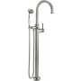 California Faucets Palomar Floor Mounted Tub Filler with Built-In Diverter - Includes Hand Shower Satin Nickel