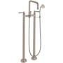 California Faucets Hermosa Floor Mounted Tub Filler with Built-In Diverter and Montecito Series Lever Handles - Includes 2.0 GPM Hand Shower Satin Nickel