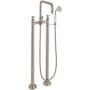 California Faucets Hermosa Floor Mounted Tub Filler with Built-In Diverter and Cardiff Series Cross Handles - Includes 2.0 GPM Hand Shower Satin Nickel