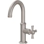 California Faucets Miramar 1.2 GPM Single Hole Bathroom / Bar / Prep Faucet with Low Spout and Cross Handle Satin Nickel