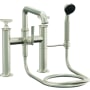 California Faucets Steampunk Bay Deck Mounted Tub Filler with Built-In Diverter - Includes Hand Shower Satin Nickel