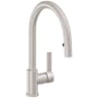California Faucets Del Mar 1.8 GPM Single Hole Pull Down Kitchen Faucet with Concealed Button Spray and Flat Blade Handle Satin Nickel