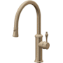 California Faucets Davoli 1.8 GPM Single Hole Pull Down Kitchen Faucet with 61 Series Handle and Low Arc Spout Antique Brass Flat