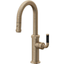 California Faucets Descanso 1.8 GPM Single Hole Pull Down Bar Faucet with Carbon Fiber Lever Handles Antique Brass Flat