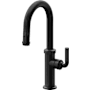 California Faucets Descanso 1.8 GPM Single Hole Pull Down Bar Faucet with Carbon Fiber Lever Handles Matte Black