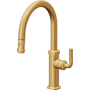 California Faucets Descanso 1.8 GPM Single Hole Pull Down Low Spout Kitchen Faucet with Knurled Lever Handle Lifetime Satin Gold