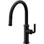 California Faucets Descanso 1.8 GPM Single Hole Pull Down Low Spout Kitchen Faucet with Knurled Lever Handle Matte Black